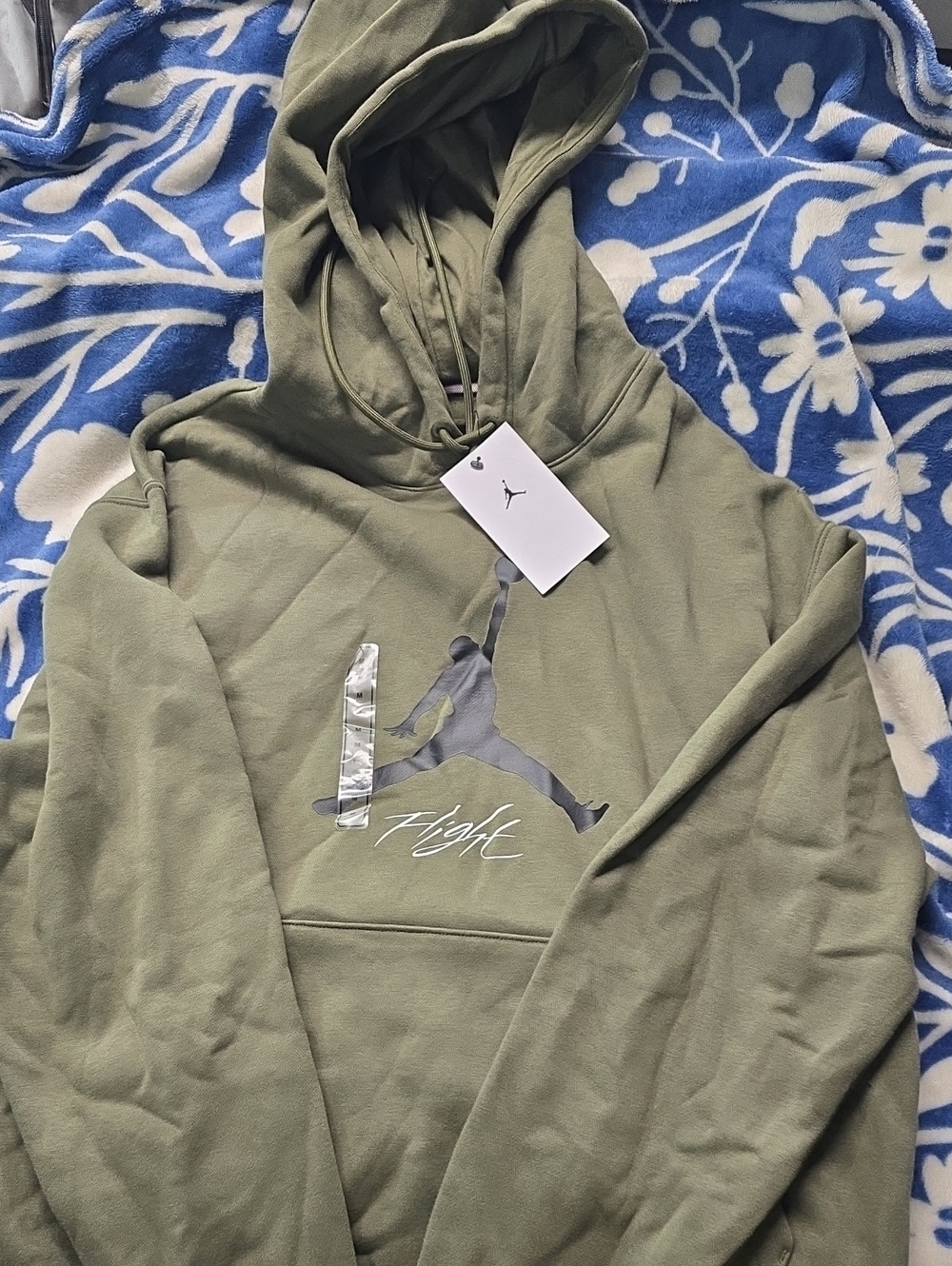 Nike Olive Green Jordan Flight Hoodie with Jumpman Logo